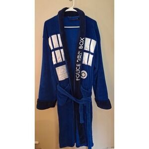 Doctor Who TARDIS Fleece Bathrobe Robe Factory Blue Police Box One Size